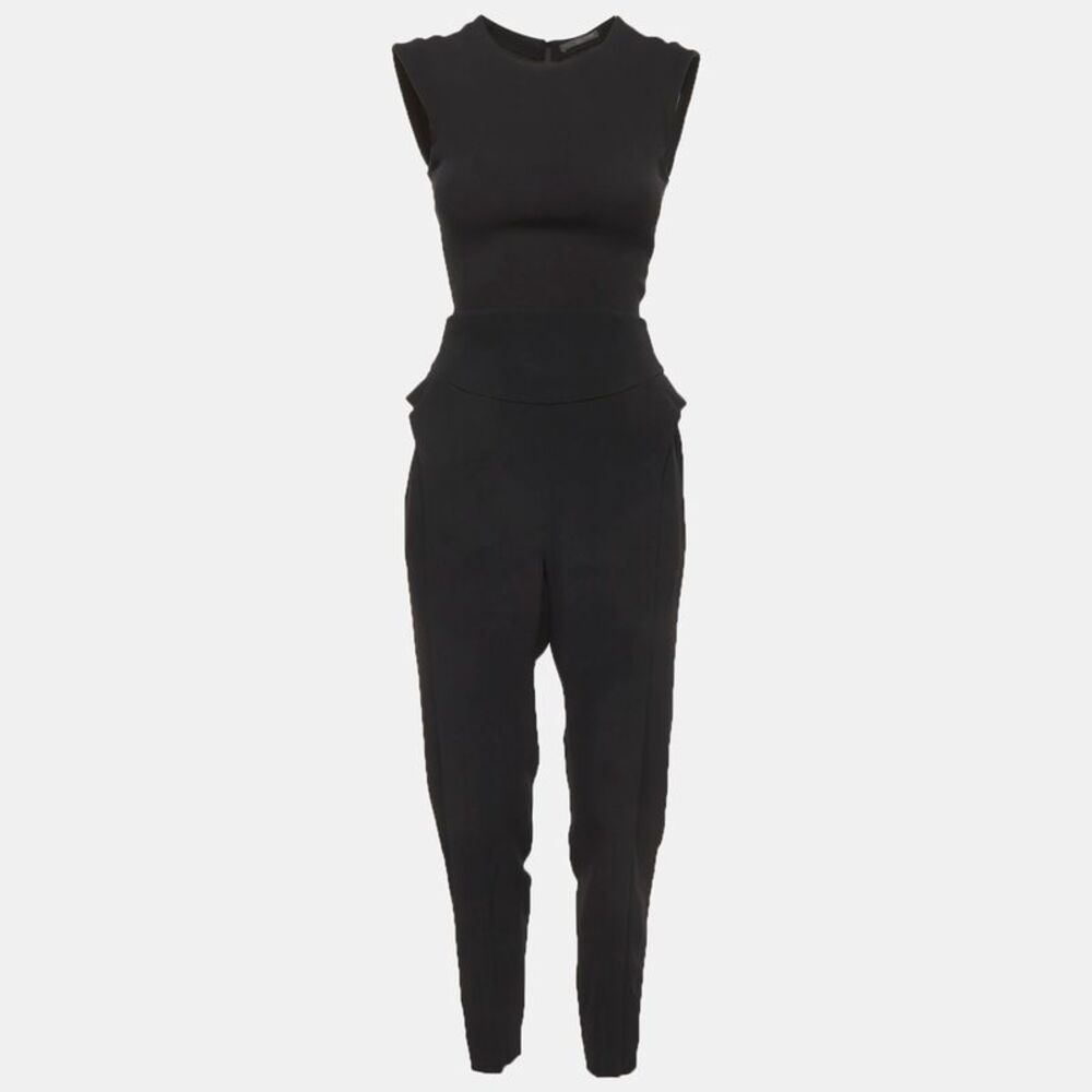 Alexander Mcqueen Black Stretch Knit And Crepe Cape Sleeve Jumpsuit S